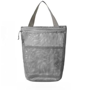 Imagem de Bolsas de Higiene Pessoal Portáteis, Organizador de Banheiro e de Malha Pendurado, Sacos de Chuveiro de Grande Capacidade com Alça para Viagem Acampamento (Cinza)