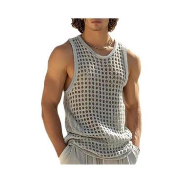 Imagem de Camiseta Regata Masculina Estilo Americano Com Recortes Em Malha, Sem 