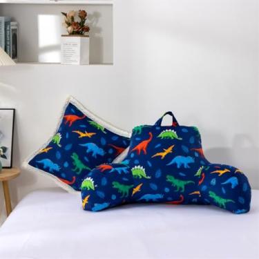 Imagem de Aimuan Travesseiro de leitura, descanso de cama, cunha, encosto, dinossauro, estampado, coleções com braços sentados na cama, azul escuro