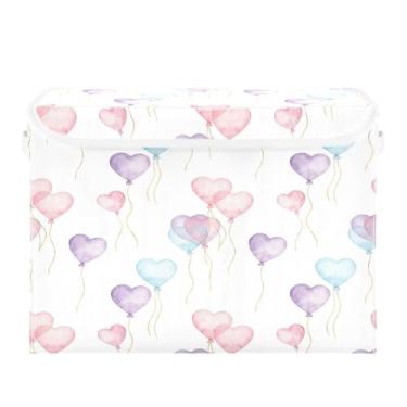 Imagem de Wassud Cestos de armazenamento dobráveis com tampas, balões de coração, cestas organizadoras de tecido dobráveis para armário, decoração sazonal de casa 40 x 30 x 30 cm