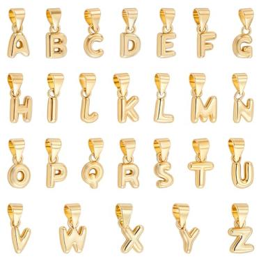 Imagem de AHANDMAKER 26 peças de pingentes de letras folheadas a ouro 18K, mini alfabeto A-Z, kit de fabricação de joias de metal para colar, pulseira, chaveiros, aniversário, Natal, Dia das Mães, decoração de