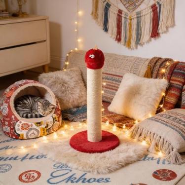 Imagem de Fansafurn Arranhador de sisal para gatos, arranhador de sisal de 55 cm de altura, suporte de escalada resistente para uso interno, gatinhos e gatos grandes, vermelho