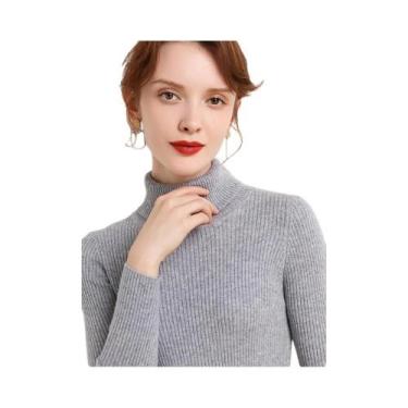 Imagem de Suéter De Cashmere Feminino Com Gola Alta, Pulôver Macio Tricotado, Bá