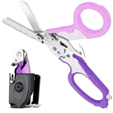 Imagem de Zhejibbang Tesoura Multifuncional Dobrável Para Traumas, Aço Inoxidável, Resposta De Emergência Enfermeiras Com Coldre, Acampamento Ao Ar Livre, Ferramentas, Cortador Tira E Quebra-Vidros (Roxo)