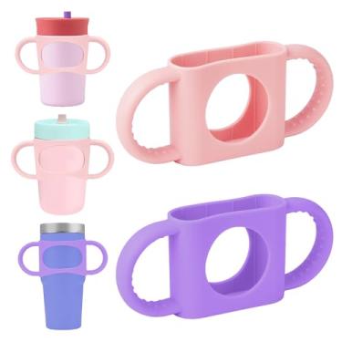 Imagem de NiHome 2 peças de alça dupla de silicone para copo Stanley (rosa + roxo)