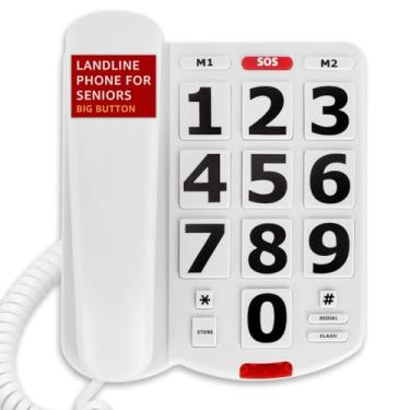 Imagem de Uvital Telefone de botão grande para idosos, telefone fixo para idosos com botões grandes, 3 teclas de discagem rápida de um toque, toque visual, volume ajustável, ideal para usuários com deficiência
