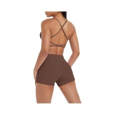 Imagem de Conjunto De Yoga Feminino De Cintura Alta Com Top Halter E Shorts De T