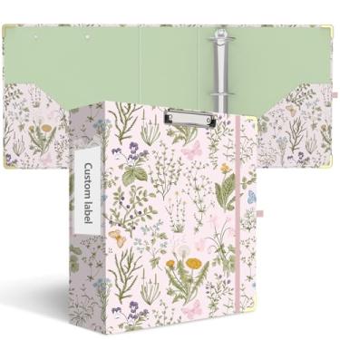 Imagem de Fichário de 3 anéis, 7,6 cm, lindos fichários redondos com 6 divisórias de abas, adesivos de etiquetas, prancheta de baixo perfil com armazenamento, fichário moderno material de escritório escolar