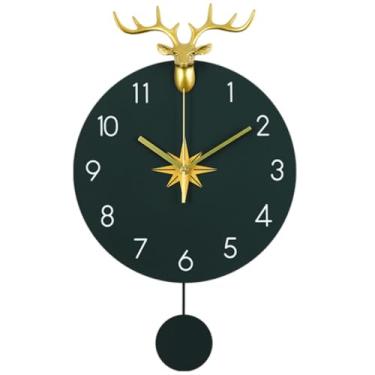Imagem de Relógio de parede decorativo casa de fazenda cabeça de veado relógio de parede, acessórios domésticos estilo nórdico, relógios de artesanato requintado, com pêndulo