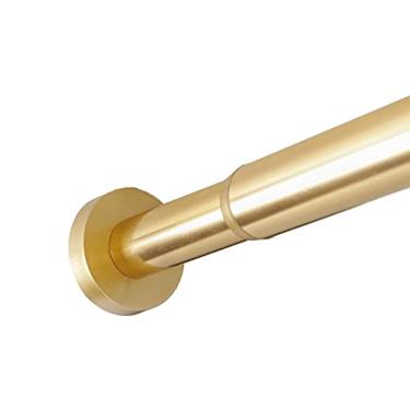 Imagem de Cortina de chuveiro telescópica extensível sem broca haste de tensão trilho de aço inoxidável armário de banheiro poste suspenso trilho de cortina, ouro 77 ~ 120 cm