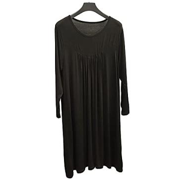 Imagem de 3FLQOOPP Roupa de dormir feminina camisola de outono camisola solta lingerie vestido de noite casual gola redonda robe vestido grande (preto 2X)