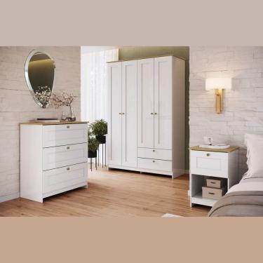 Imagem de Conjunto Quarto Solteiro Completo 3 Peças 4 Portas 6 Gavetas Americano Cor Branco - Decibal Móveis