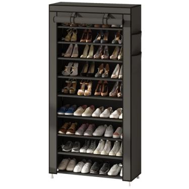 Imagem de Calmootey Organizador de sapateira de 9 níveis, prateleira de sapato portátil com capa de tecido não tecido para armário, corredor, quarto, entrada, 80 x 30 x 160 cm, cinza