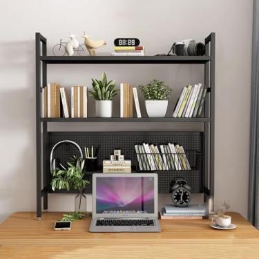 Imagem de Mesa Hutch dormitório, estante de mesa, estante para estudantes, estante de mesa de dormitório, estante de mesa de computador, rack de escritório em casa, rack de armazenamento de mesa com grade
