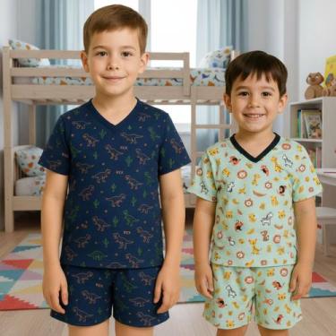 Imagem de Kit 2 Pijamas Infatil Menino Conjunto Manga Short De Dormir - PIJAMAS 