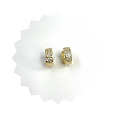 Imagem de ROHNES Brinco Argola Grande com Coração Cravejado, Dourado, Aço Inoxidável Banhado a Ouro 18k, Zircônias