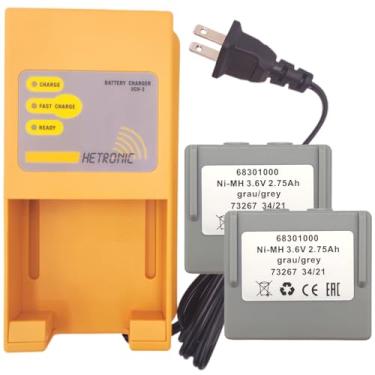 Imagem de (2 pilhas + 1 carregador) 2 peças 3,6 V 68301000 bateria recarregável 2750mAh Ni-MH com carregador de bateria AC 100-240V Hetronic UCH-2 (plugue EUA) para controle remoto Hetronic 68300900 baterias
