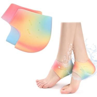 Imagem de Protetores de calcanhar de silicone, mangas de gel macio, meias acolchoadas no calcanhar, bojos com forro de pano, capa de calcanhar para dor no calcanhar, calcanhares rachados secos, esporões de