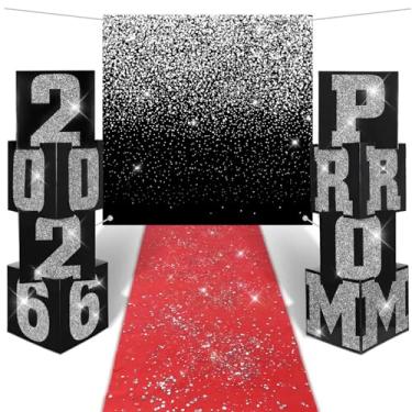 Imagem de Yexiya Conjunto de 10 peças de decoração de cabine de fotos Standup para formatura 2026 caixas de balão de fundo de formatura coluna de decoração de papelão com faixa de fundo tapete vermelho para