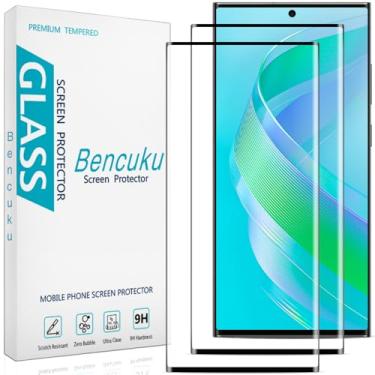 Imagem de Bencuku (Pacote com 2) Protetor de tela para Samsung Galaxy S23 Ultra filme de vidro temperado de 6,8 polegadas, cobertura de tela completa curvada 3D, transparente HD, antiarranhões, compatível com
