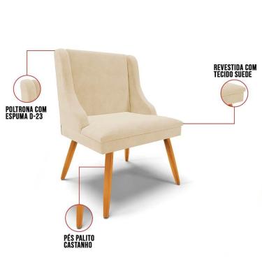 Imagem de Kit 6 Cadeiras Estofadas Para Sala De Jantar Pés Palito Lia Suede Bege - Ibiza