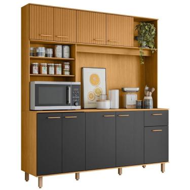 Imagem de Kit Armário Cozinha Núria 9 Portas Freijó Grafite Poliman