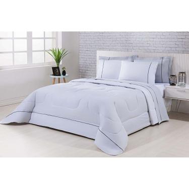 Imagem de Kit Edredom 100% Algodão Percal 150 Fios Dupla Casal + Jogo De Cama Gran Moratta 7 Peças Cinza-branco