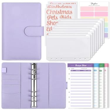 Imagem de SKYDUE Organizador de orçamento A6 para dinheiro com 8 envelopes com zíper, 12 folhas de despesas e 24 etiquetas adesivas ouro rosa, fichário para economia de dinheiro para orçamento