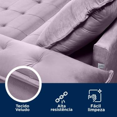 Imagem de Sofá Cama Palmeira 4 Lugares Em Veludo Cabecasa Madeiramadeira Rosa