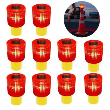 Imagem de Sinalizador Solar Kit 10 Uni Estrada Rodovia Aviso Cone Transito Avenida Acidente Fiscal Segurança