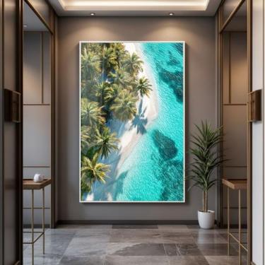 Imagem de Quadro com Moldura e Acrilico Cristal Vidro Paisagem Ilha para Sala, Q