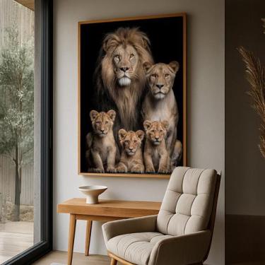 Imagem de Quadro Decorativo com Moldura Caixa Leoes 3 Filhotes para parede Sala,