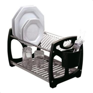 Imagem de Escorredor Louças Inox 20 Pratos Porta Talher Removível Viel, Preto