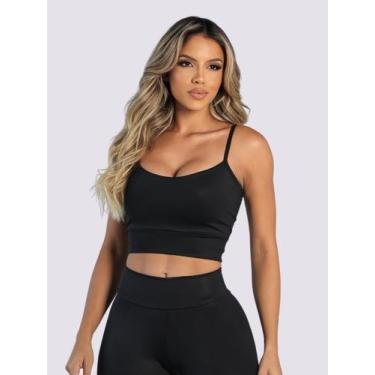 Imagem de Top De Academia Feminino Cropped Faixa Alcinha Casual Básico Liso com 