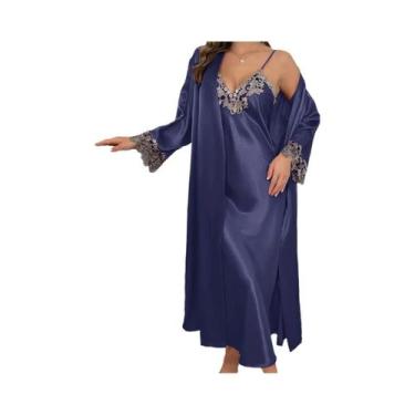 Imagem de Conjunto De Pijamas Femininos Elegante Com Vestido De Renda Com Decote