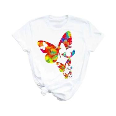 Imagem de Camiseta Feminina com Estampa de Borboleta - Manga Curta e Gola Redond