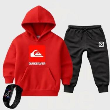 Imagem de Kit 3 Peças Infantil Moletom Canguru Calça Moleton Esportiva Relógio Digital estampado Estiloso-Unissex