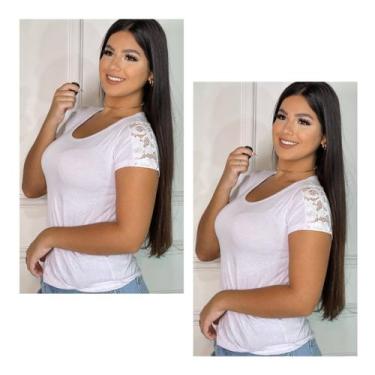Imagem de Kit 02 Blusas detalhe de renda manga curta - GK TODA BELA, Branco, Bra