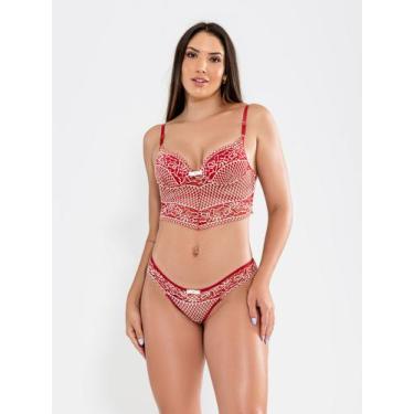Imagem de Conjunto lingerie cropped sexy em renda bicolor com bojo - ALTIÊ INTIM
