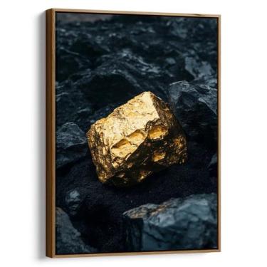 Imagem de Quadro Dourado Tesouro Oculto nas Rochas Negras - Mioquadros, 90x60 cm