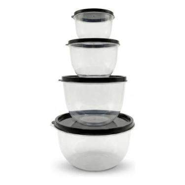 Imagem de Kit Bowl Tigelas Plásticas Tampa Encaixe Empilháveis 4 Peças - UZY, Tr