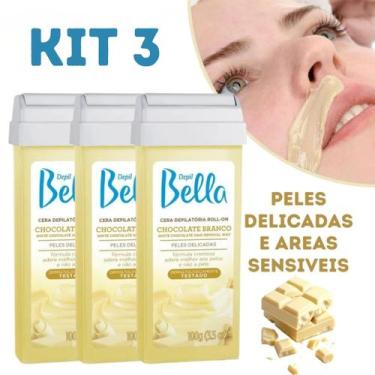 Imagem de Kit 3 Cera Depilatória Depil Bella Roll-On Chocolate Branco 100gr