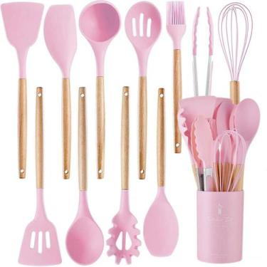 Imagem de Jogo Kit Com 12 Peças Utensílios De Cozinha Colheres Espatulas Pegador