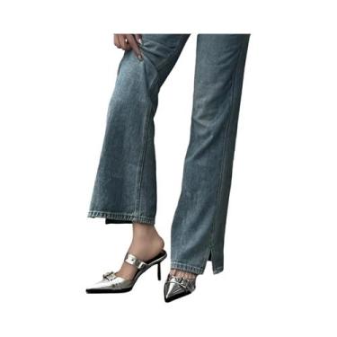 Imagem de Sandálias Femininas Prateadas De Salto Alto Com Fivela Pontiaguda E Sa