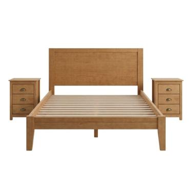 Imagem de Cama Casal 2 Mesas de Cabeceira Madeira 3 Gavetas Taeda Festra