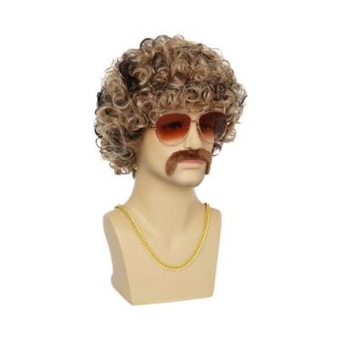 Imagem de Conjunto De Peruca Masculina Disco Anos 70/80 Com Bigode, Óculos, Cola