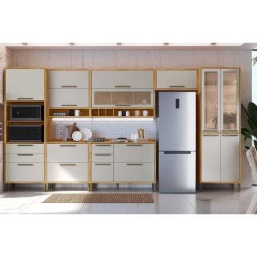 Imagem de Cozinha Completa Syrah C7P102 12 Portas 6 Gavetas MDF 225CM Amendoa-off White Kit com P...