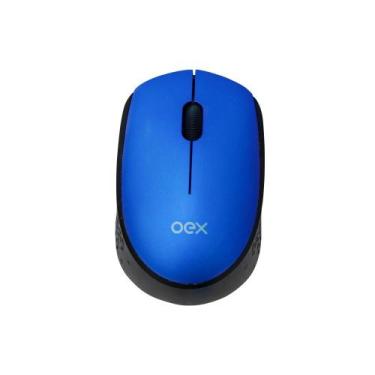 Imagem de Mouse Wireless Oex Ms409 Com 3 Botões Azul E Preto