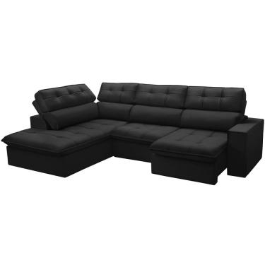 Imagem de Sofá 4 Lugares Retrátil Reclinável Chaise Esquerdo 288cm Solin F04 Veludo Preto - Lyam Decor