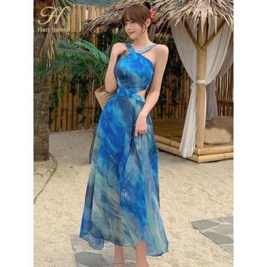Imagem de Vestido Longo Elegante Vintage De Chiffon Boêmio Para Mulheres, Estamp